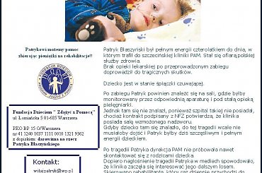 http://pomagamy.dbv.pl/ #Apel #ChoreDzieci #ŚpiączkaCzuwająca #darowizna #FundacjaDzieciom #ZdążyćZPomocą #Fiedziuszko #fundacja #opieka #OpiekaRehabilitacyjna #OpiekaSpecjalistyczna #organizacja #padaczka #PatrykBłaszyński #PomocDzieciom