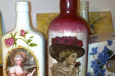 butelki z damami #dekupage #dekupaż #deqoupage #butelka #damy #vintage
