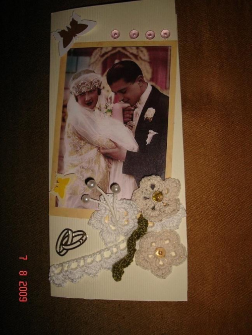 kartka z okazji ślubu - wykorzystanie elementów szydełkowych