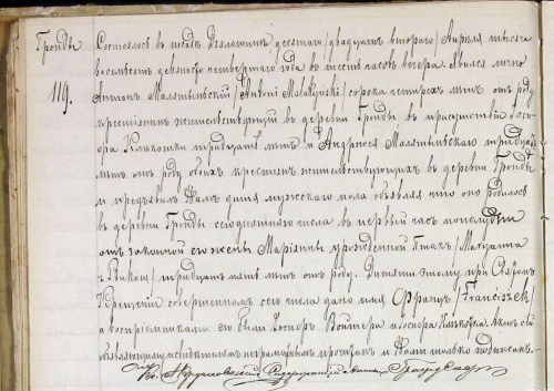 Akt 119 Urodzony Franciszek Malatyński rok 1894