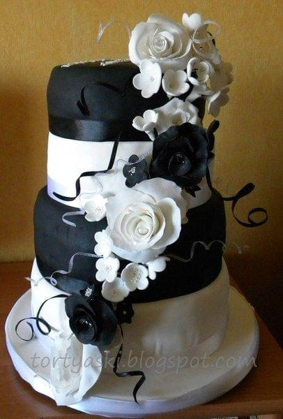Tort weselny czarno-biały #tort #weselny #czarny #biały #KrakówTorty